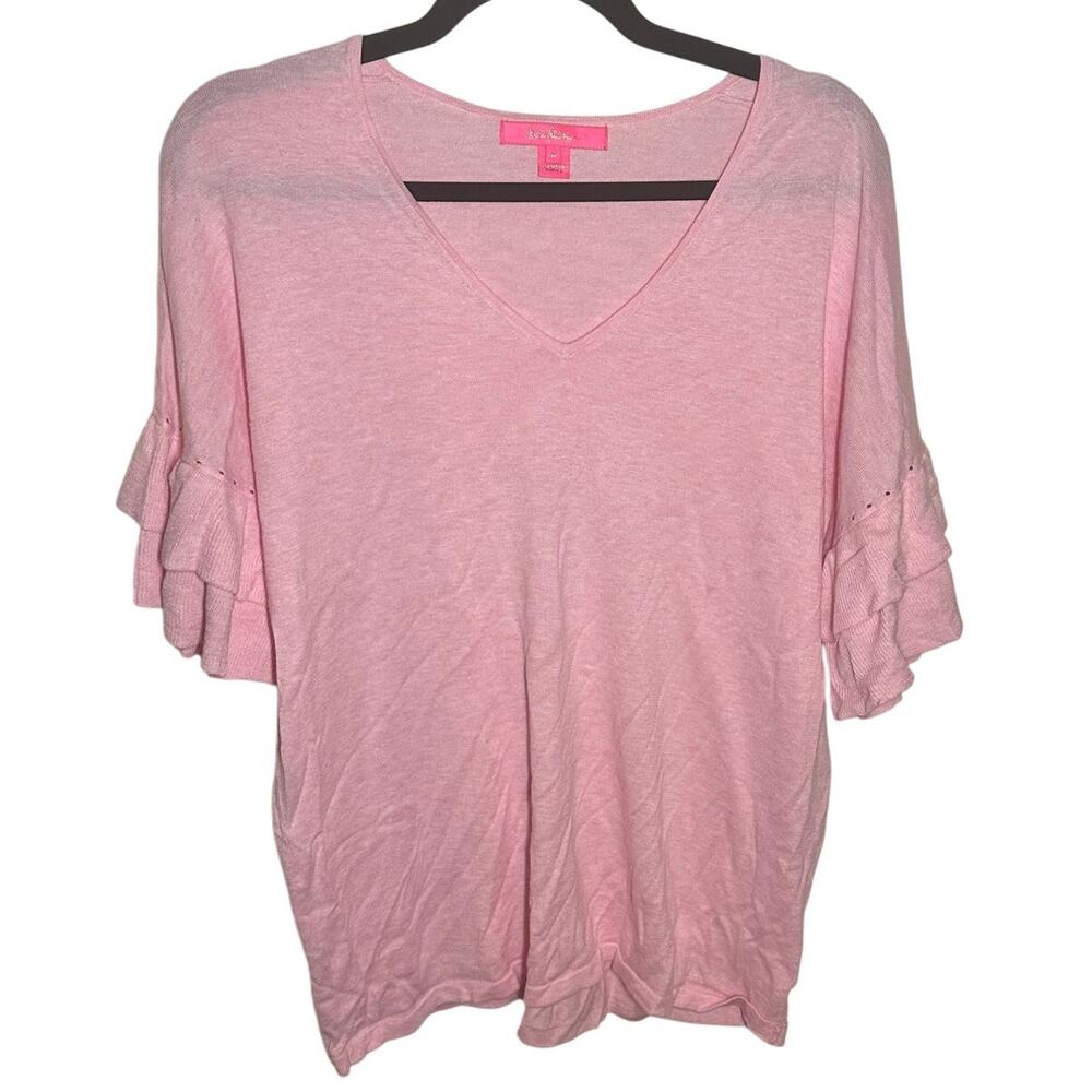 Lilly Pulitzer Women's Pink Kresta Coolmax Ruffle Bell Sleeve Sweater Size Small